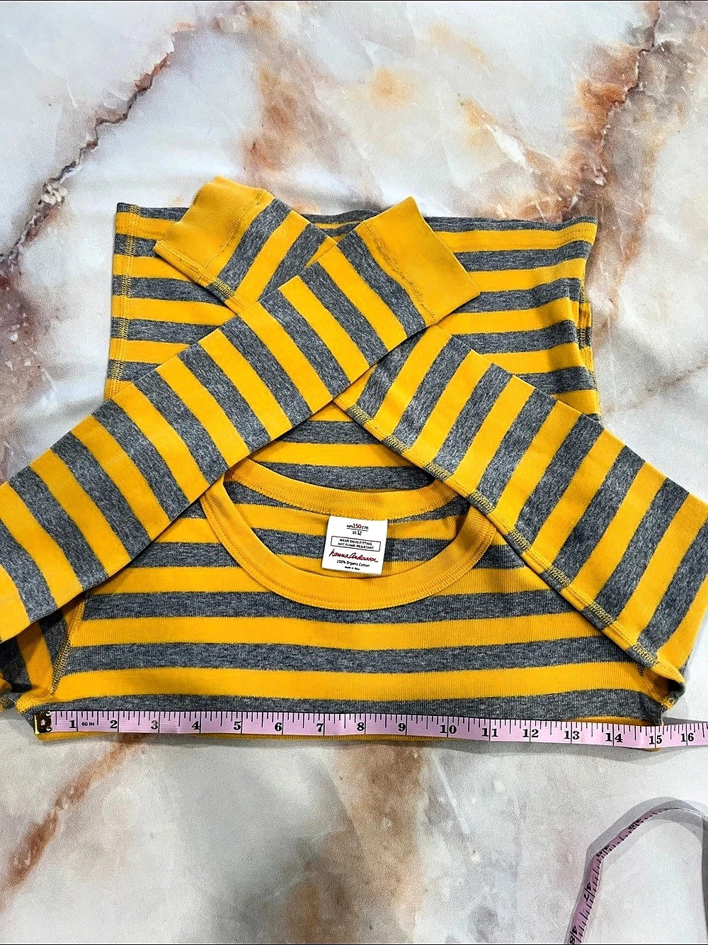 Hanna Andersson Long Sleeve Stripe Tee Yellow & Gray Girls Size 12 Casual - Picture 8 of 10